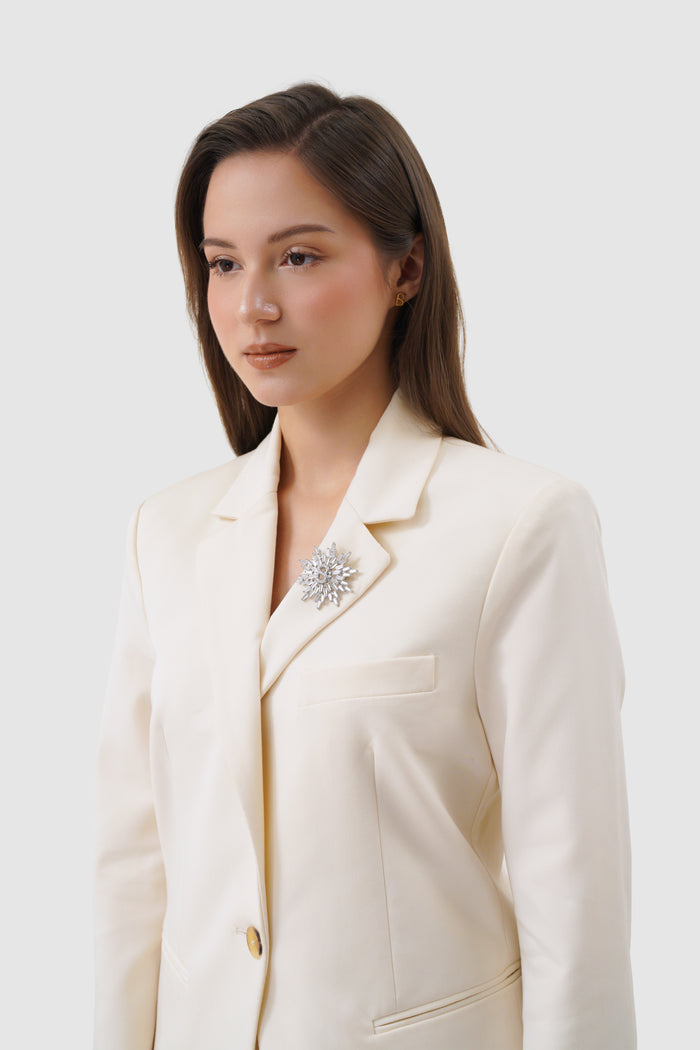 elira brooch in silver by buttonscarves on blazer