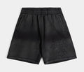 Embroided Cross Long Fleece Washed Mens Shorts (Black/Grey)