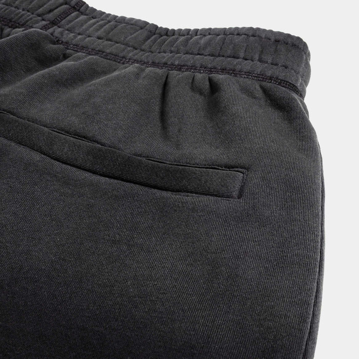 Embroided Cross Long Fleece Washed Mens Shorts (Black/Grey)