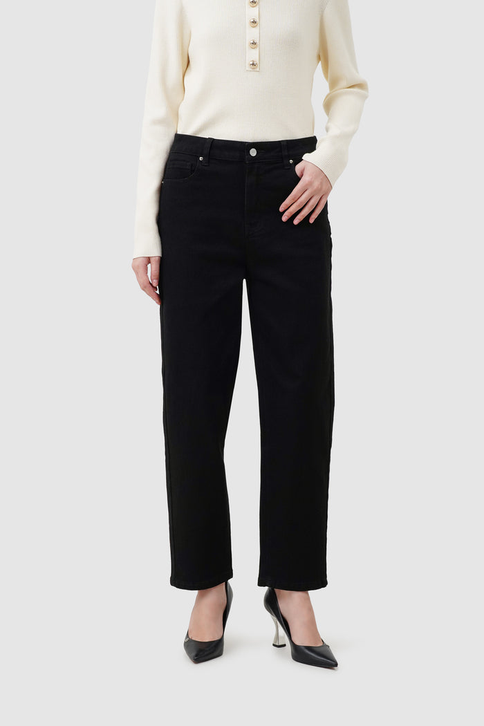 emma baggy denim pants in black by buttonscarves front view