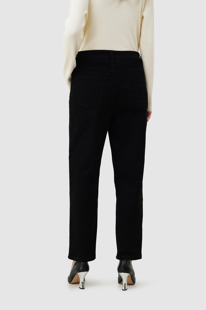 emma baggy denim pants in black by buttonscarves back view