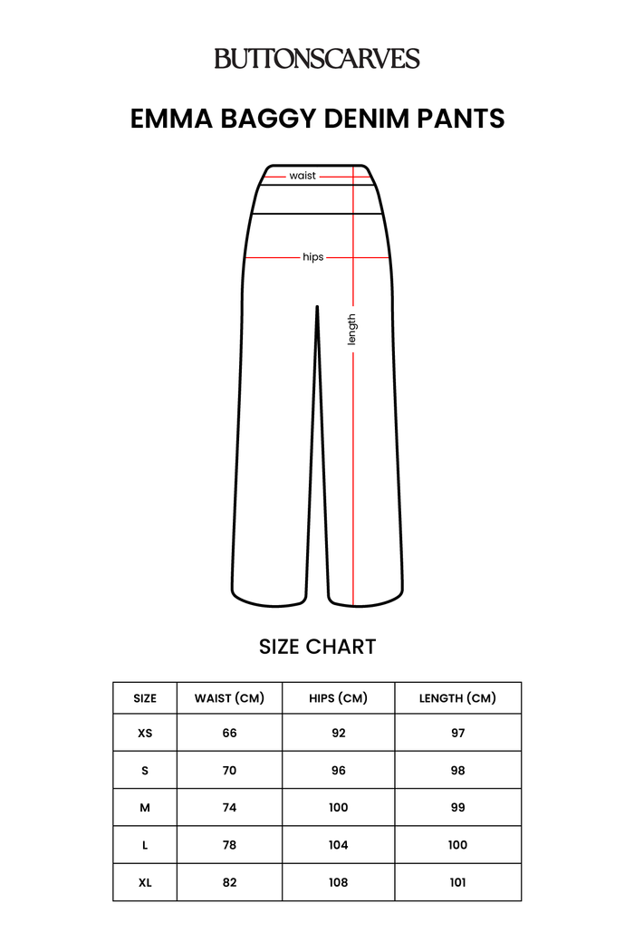 emma baggy denim pants by buttonscarves size chart