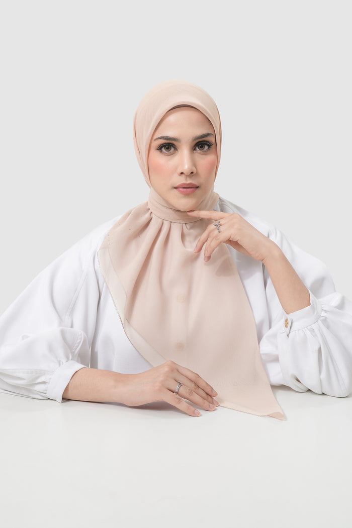 everyday glam scarf in beige by buttonscarves front view