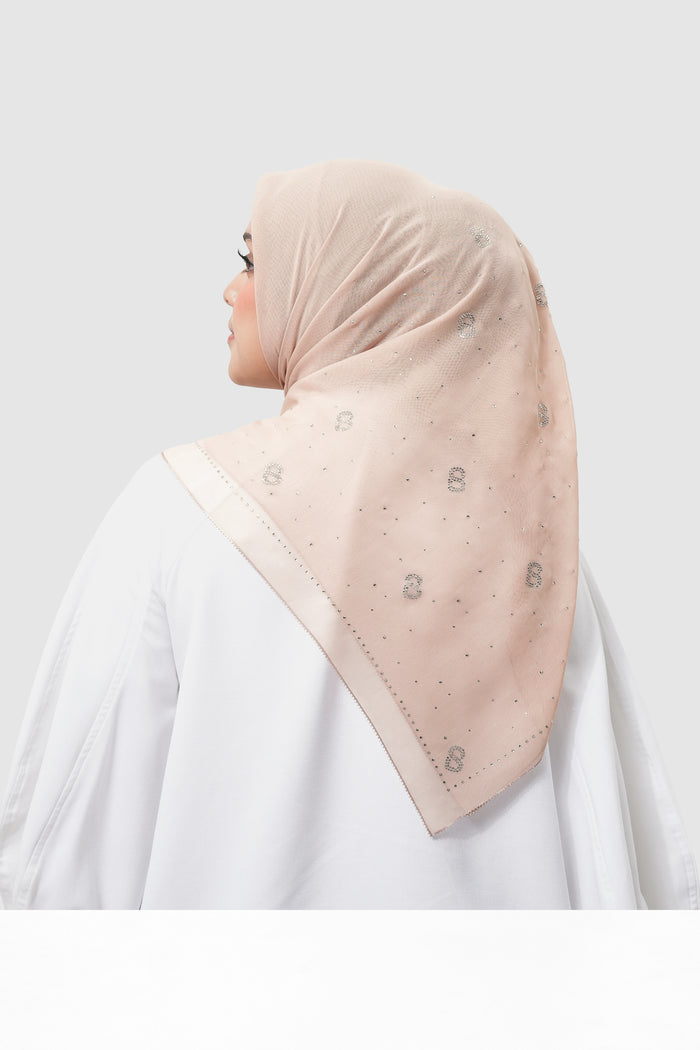 everyday glam scarf in beige by buttonscarves back view