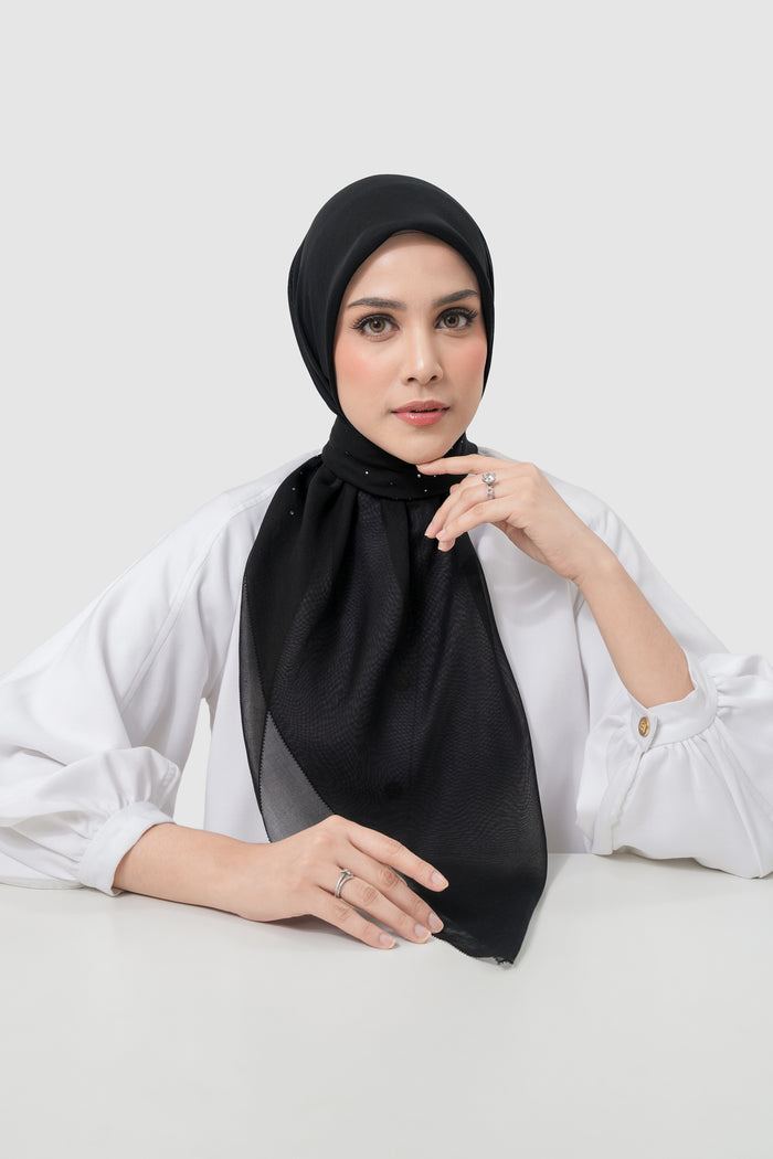everyday glam scarf in black by buttonscarves front view