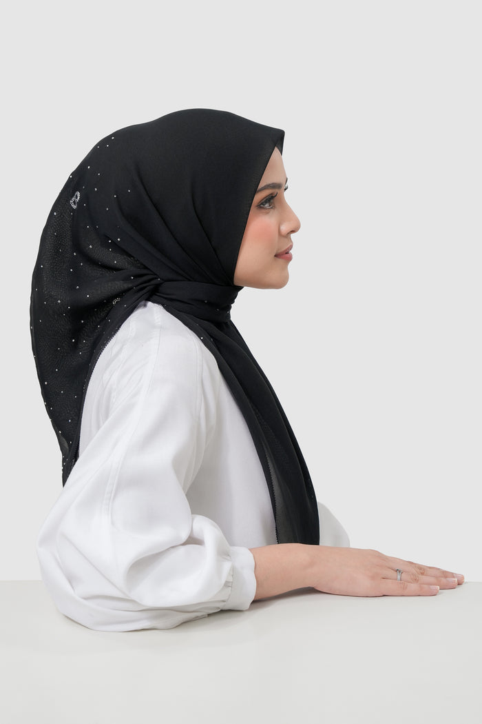 everyday glam scarf in black by buttonscarves side view