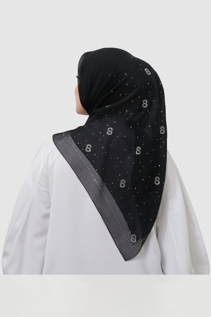 everyday glam scarf in black by buttonscarves back view