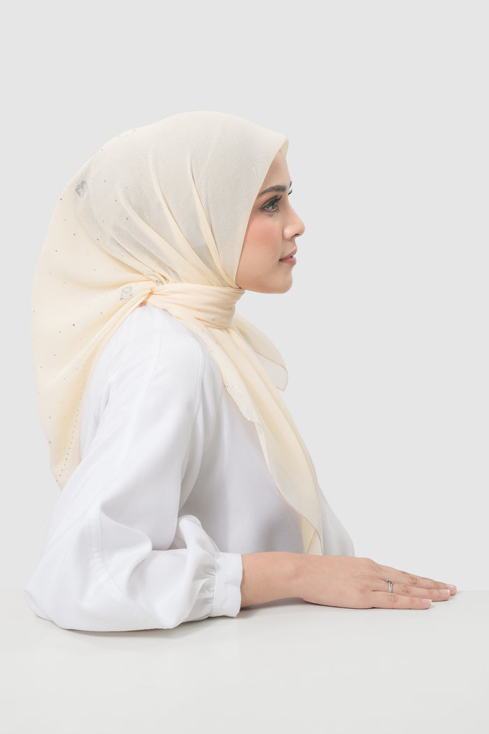 everyday glam scarf in butter by buttonscarves side view