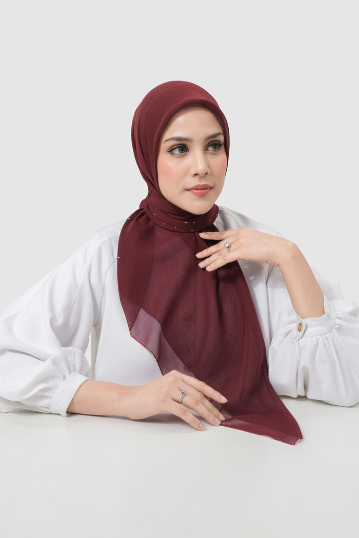 everyday glam scarf in maroon by buttonscarves front view