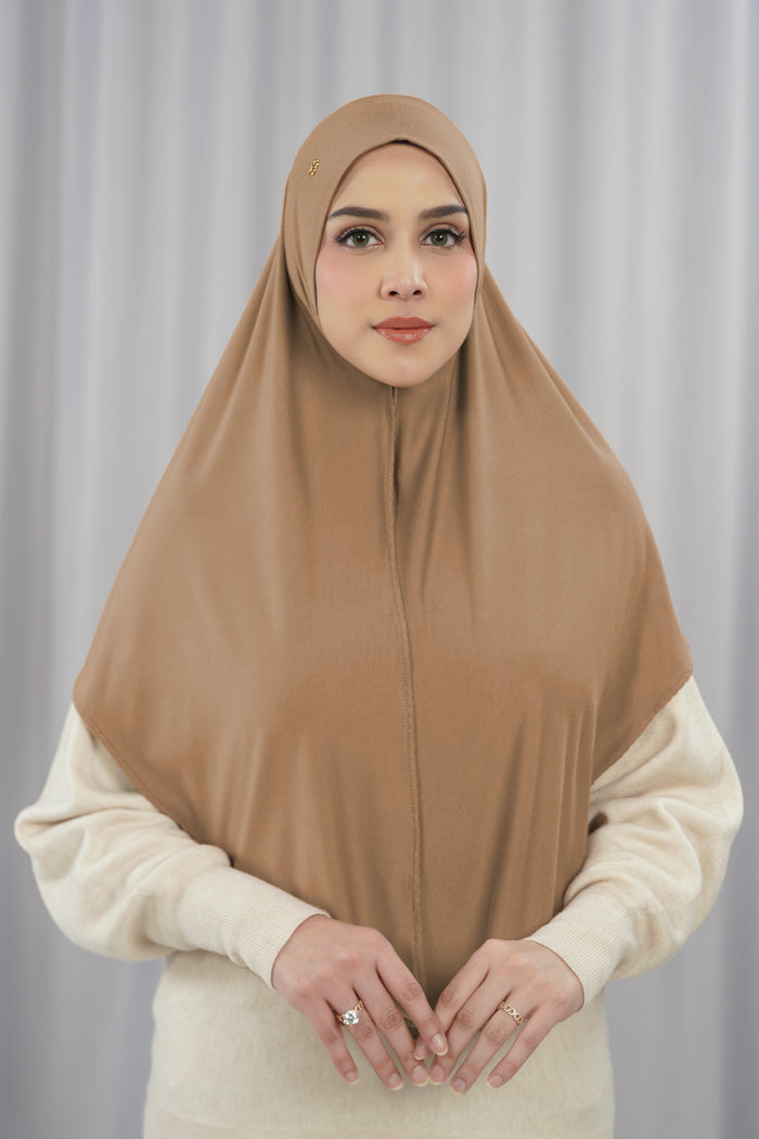 everyday jerysey slip-on scarf in camel by buttonscarves
