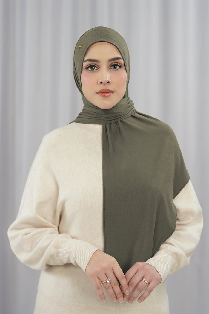 everyday jersey slip-on scarf in moss by buttonscarves
