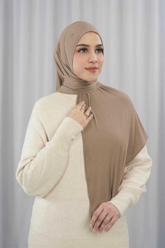 everyday jersey slip-on scarf in taupe by buttonscarves