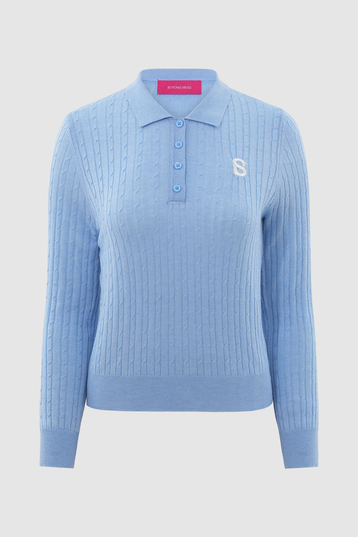everyday knit half button in blue by buttonscarves