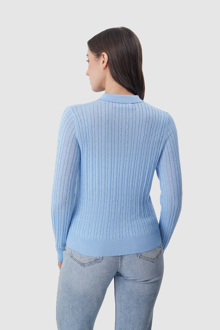 everyday knit half button in blue by buttonscarves back view