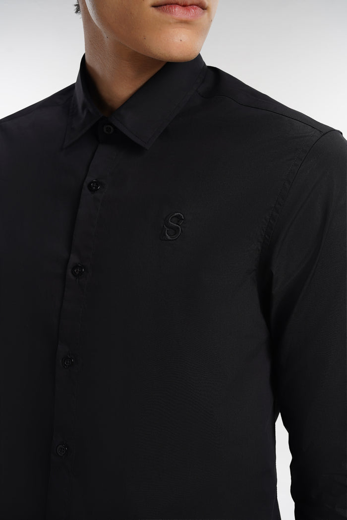 everyday men embroidery shirt in black by buttonscarves with embroidered B logo