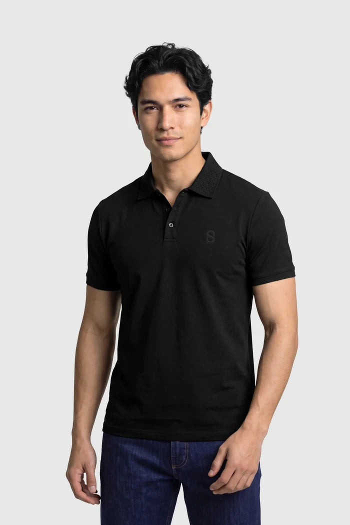 everyday men polo short sleeve in black by buttonscarves front view