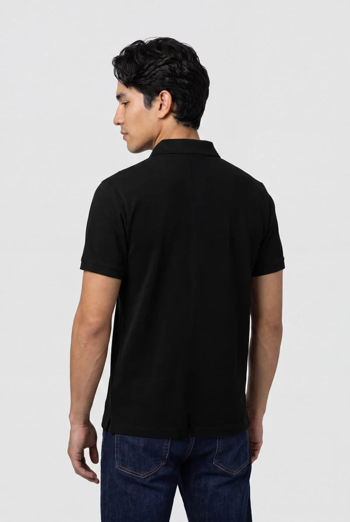 everyday men polo short sleeve in black by buttonscarves back view
