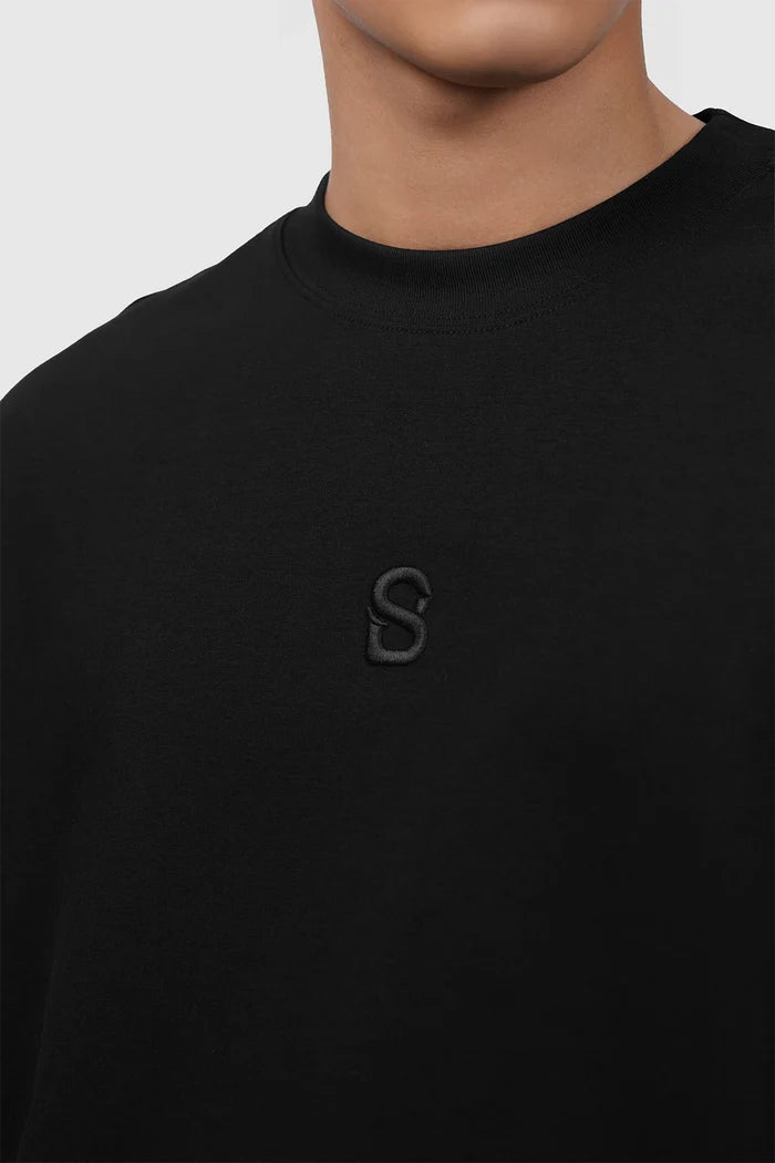 everyday men t-shirt in black by buttonscarves with debossed b logo
