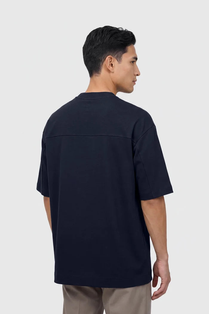 signature men t-shirt in blue by buttonscarves back view