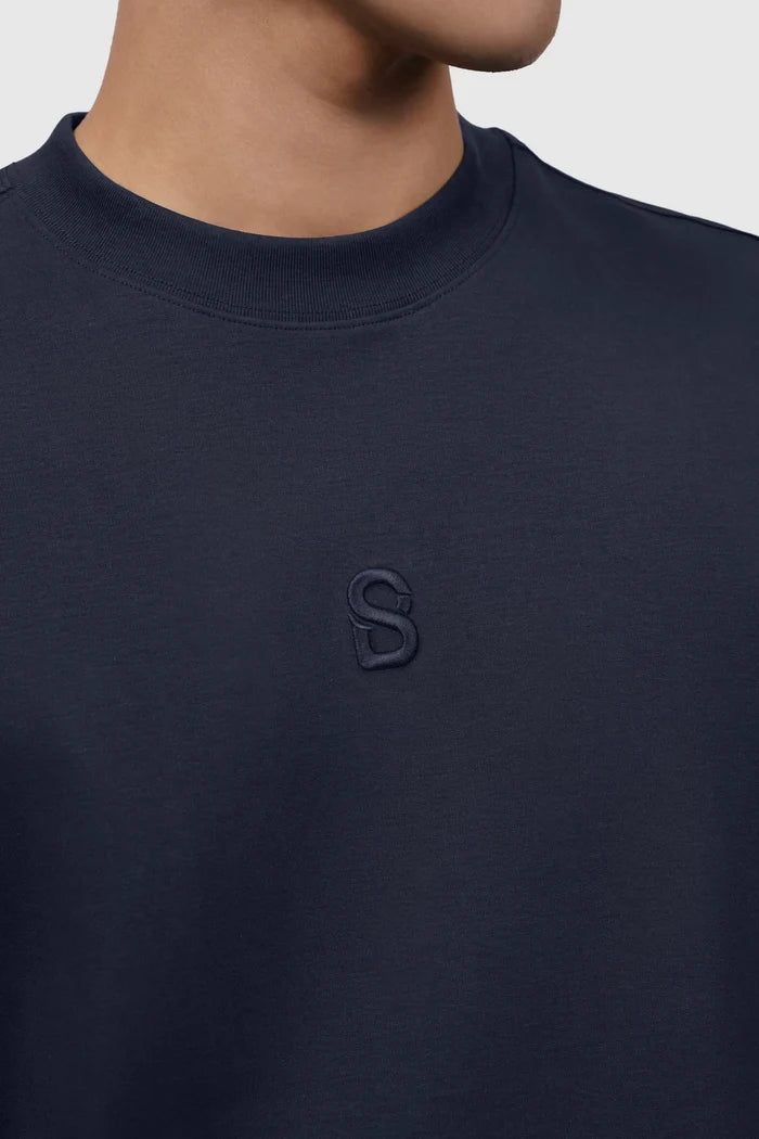 signature men t-shirt in blue by buttonscarves with debossed b logo