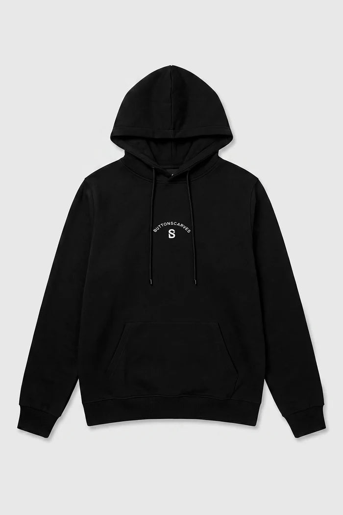 everyday signature hoodie in black by buttonscarves