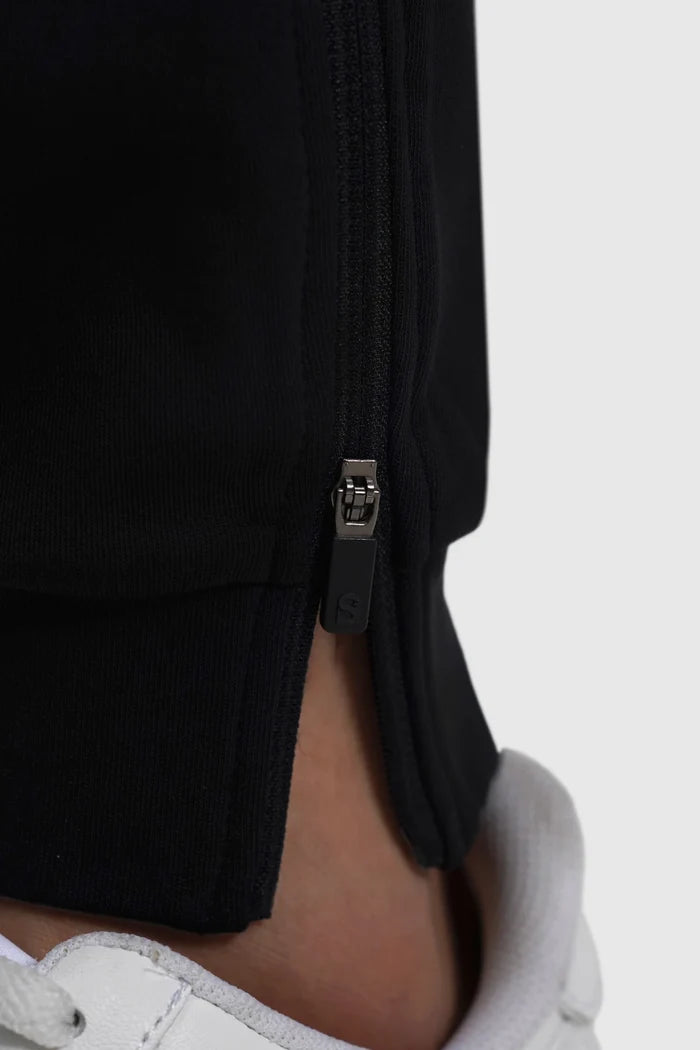 everyday signature sweatpants for men in black by buttonscarves with ribbed hem