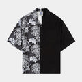 Floral Split Button Up Mens Short Sleeve Shirt (Black/Grey)