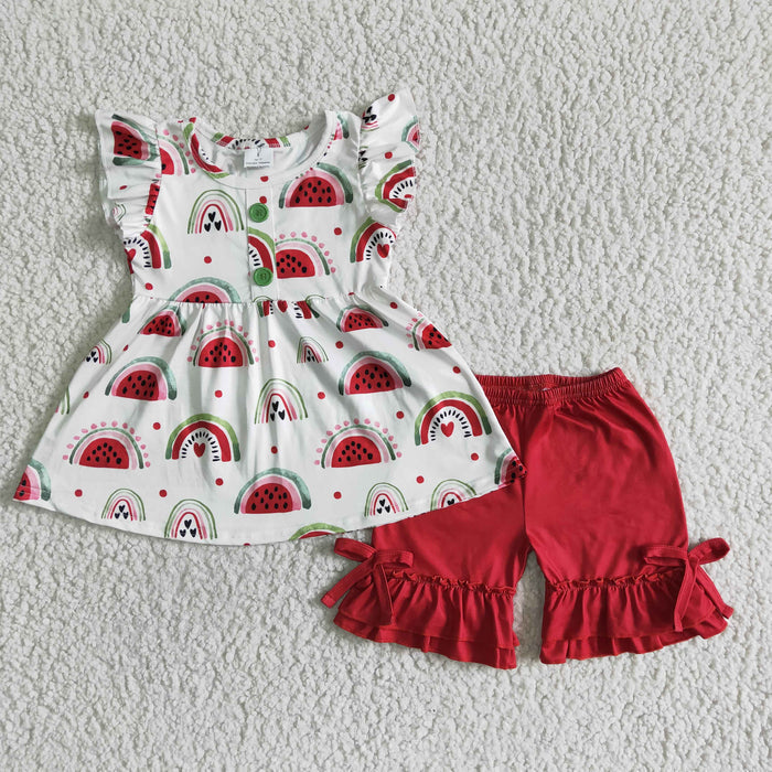 Flutter sleeve ruffles shorts summer outfits GSSO0005