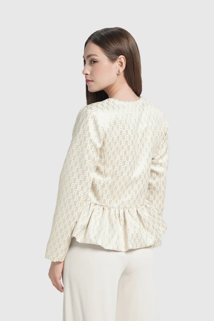 freya jacquard outer in champagne gold by buttonscarves back view