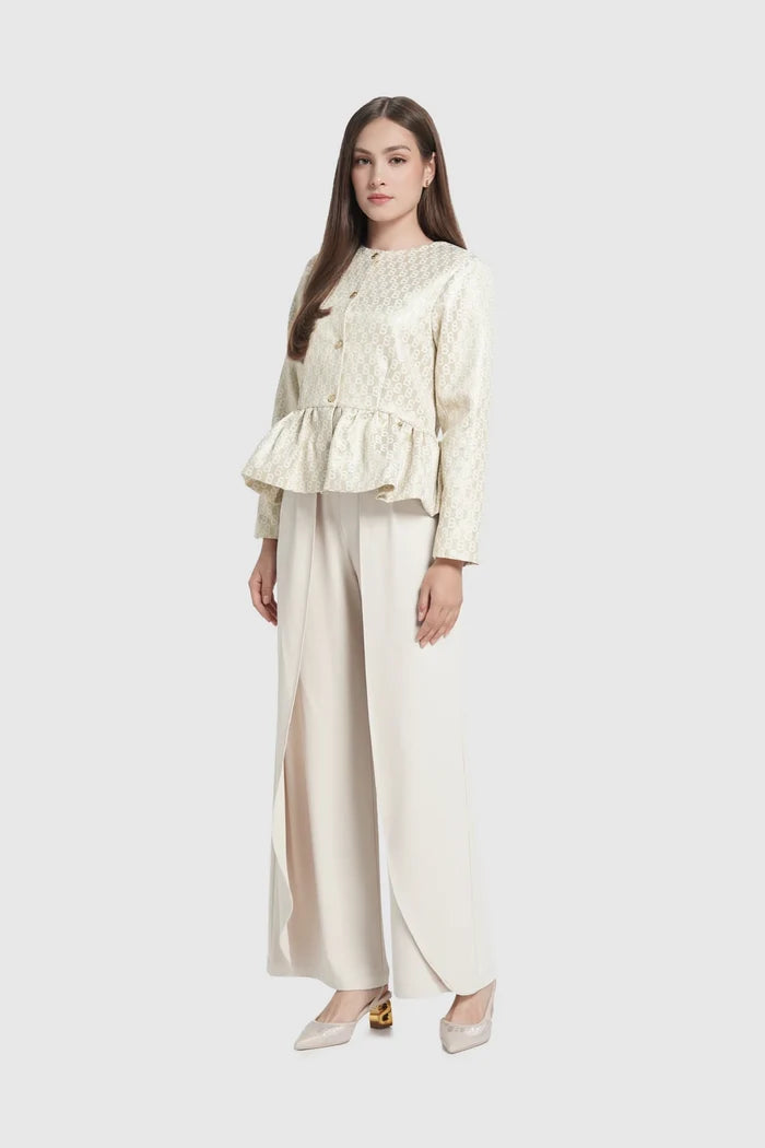 freya jacquard outer in champagne gold by buttonscarves