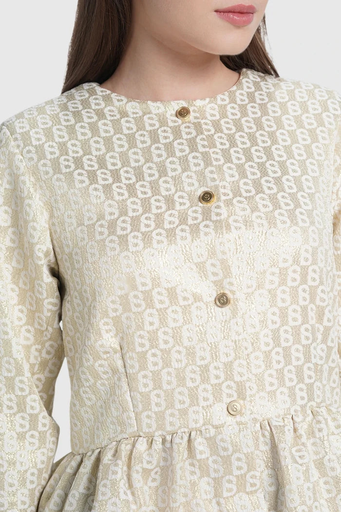 freya jacquard outer in champagne gold by buttonscarves detail close-up