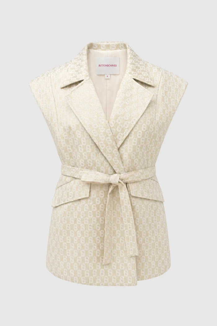 freya jacquard vest in champagne gold by buttonscarves