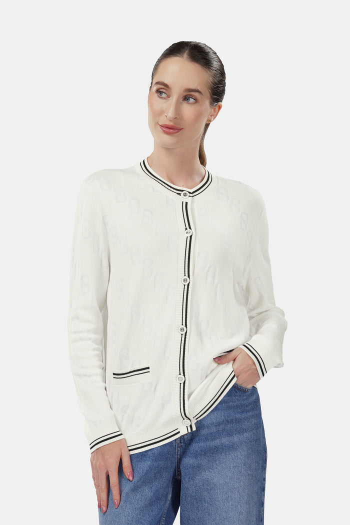 giana cardigan in white by buttonscarves front view