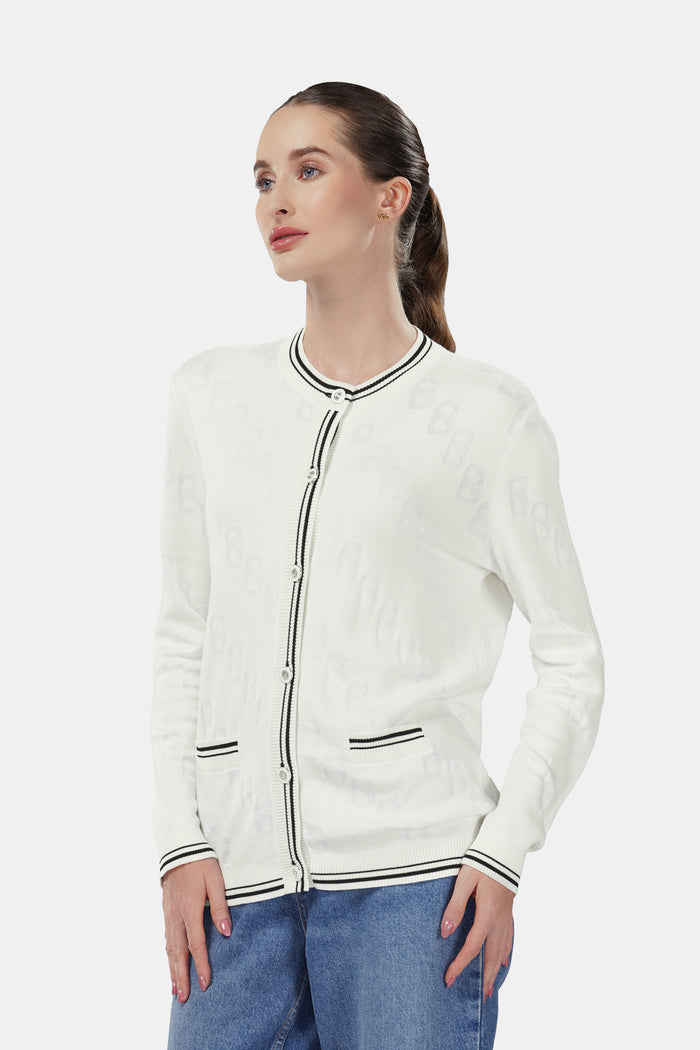 giana cardigan in white by buttonscarves front view