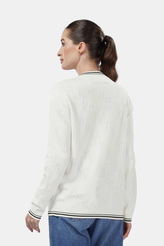 giana cardigan in white by buttonscarves back view