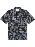 Black short-sleeve Hawaiian shirts with white floral prints, shown flat on a white background.