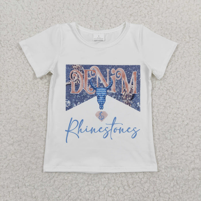 Girls blue cow skull print top   GT0133