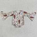 Girls long sleeve Highland cow flora print romper    LR0005