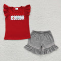 Girls steamship print embroidery summer outfits  GSSO0161