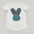 Girls turquoise bunny print tassels top  GT0136