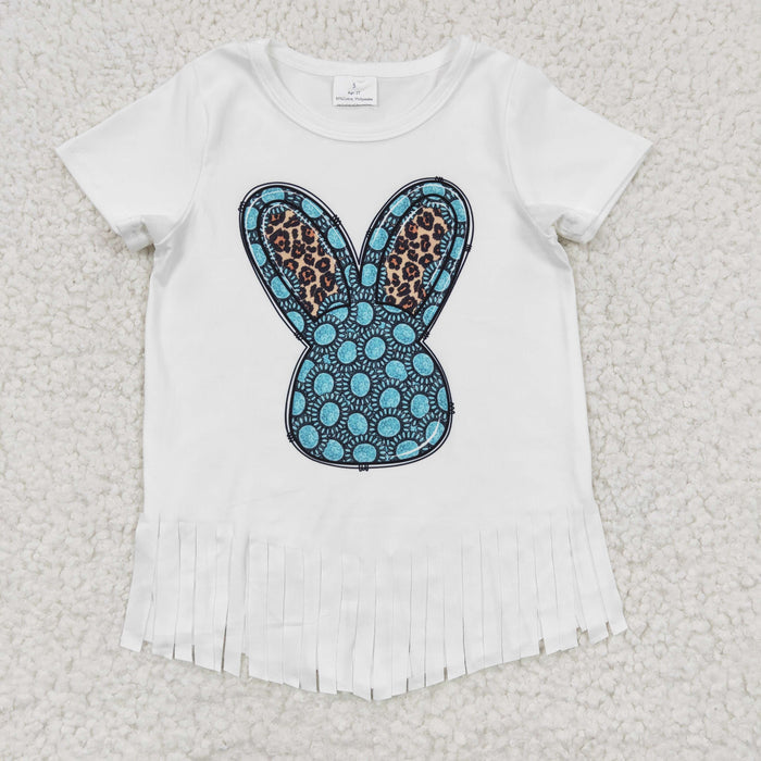 Girls turquoise bunny print tassels top  GT0136