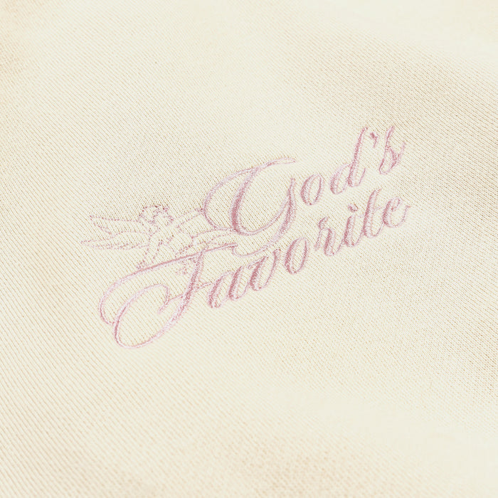God's Favorite Fleece Cropped Zip Up Womens Hoodie (Cream/Pink)