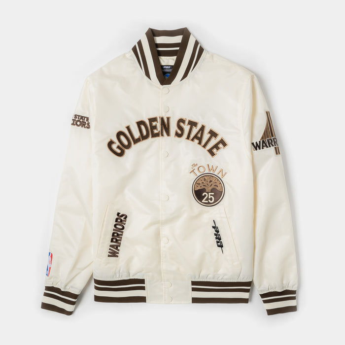 Golden State Warriors City Edition Satin Mens Jacket (Beige/Brown)