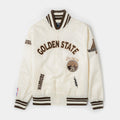 Golden State Warriors City Edition Satin Mens Jacket (Beige/Brown)