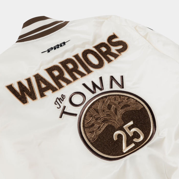 Golden State Warriors City Edition Satin Mens Jacket (Beige/Brown)