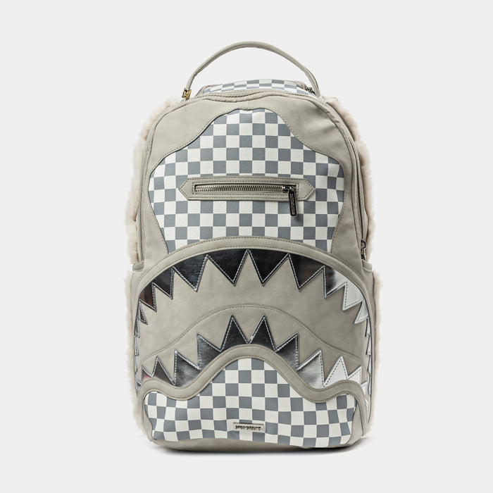 Gray Fur Baby Checker Mens Backpack (White/Grey)