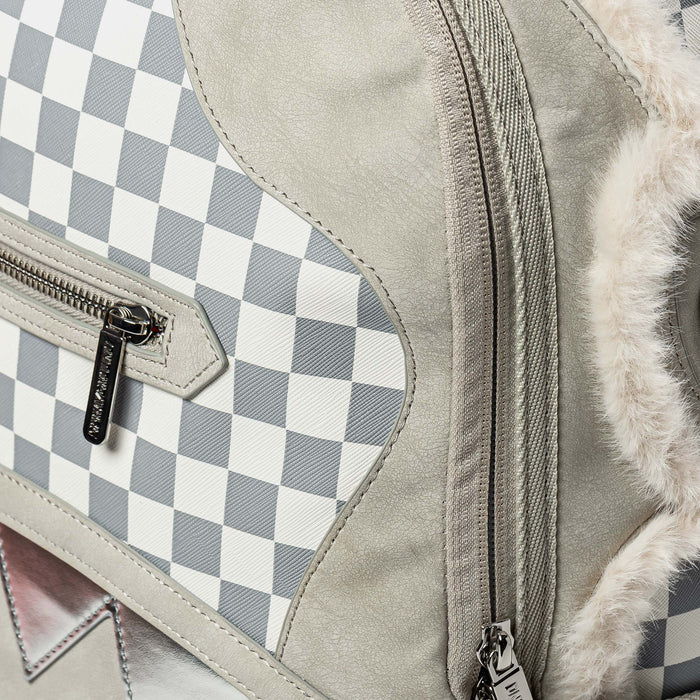 Gray Fur Baby Checker Mens Backpack (White/Grey)