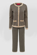 grid cardigan set in brown by buttonscarves