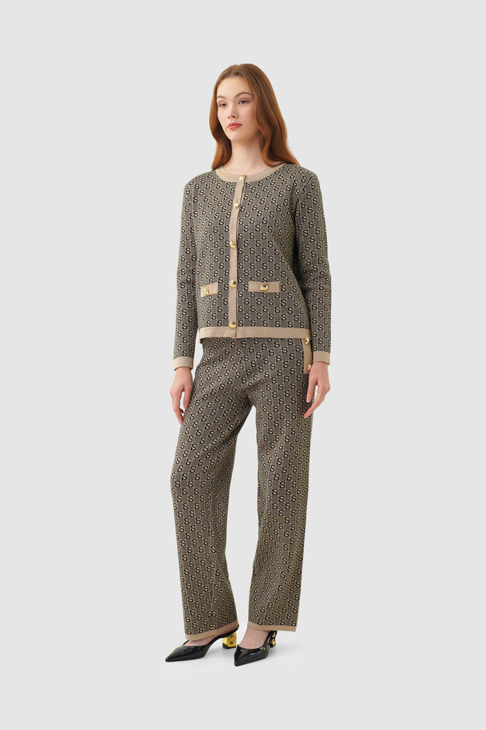grid cardigan set in brown by buttonscarves overview look