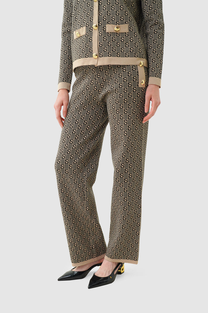 grid cardigan set in brown by buttonscarves pants detail